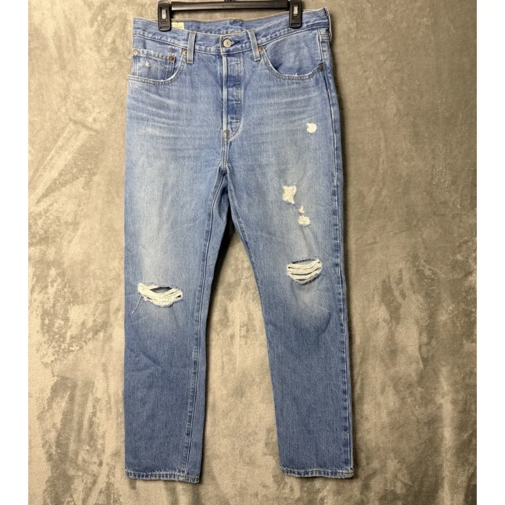 Levis 501 Jeans Premium 30x30 Blue Denim Distressed Holes